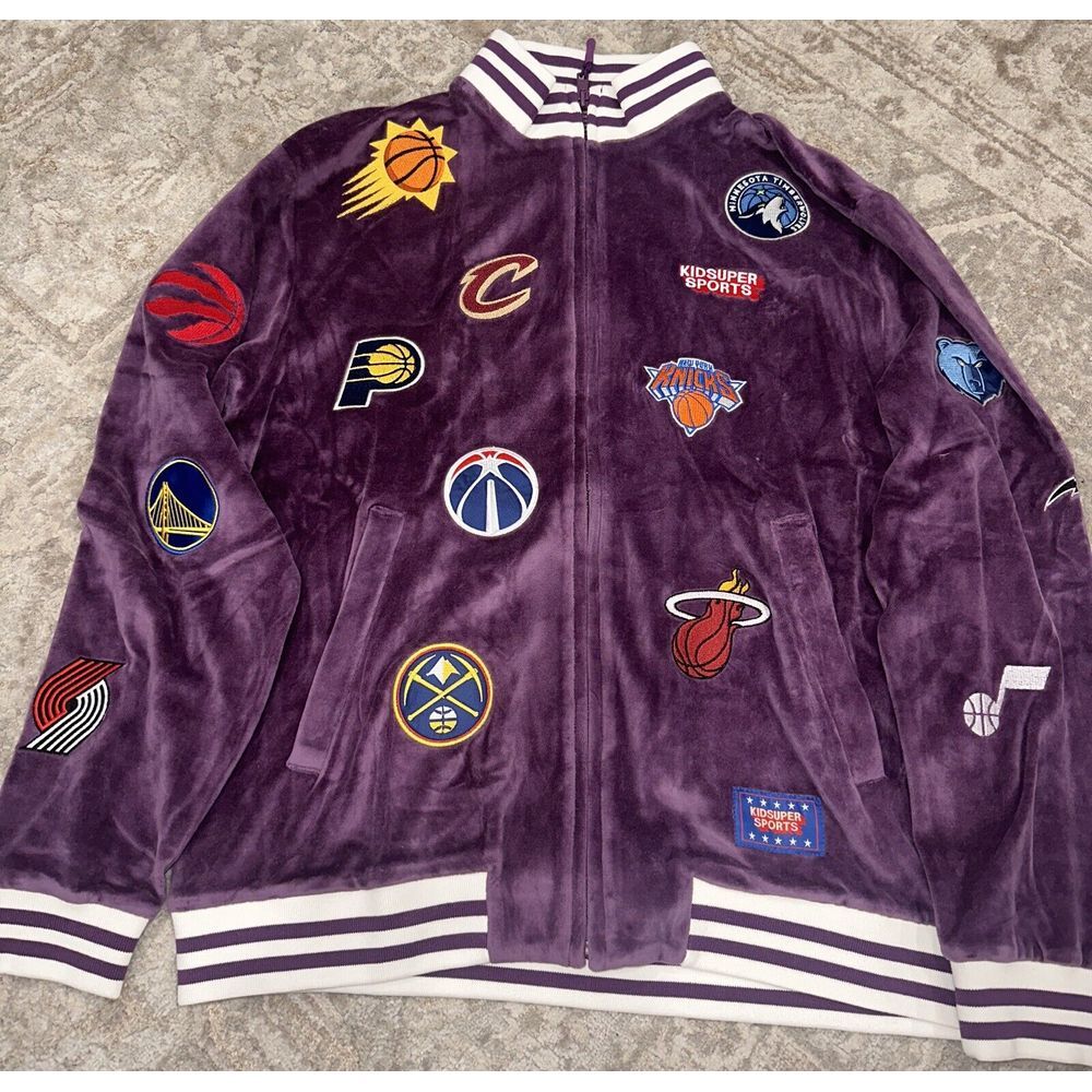 Kids Super sport NBA Purple‎ Velvet Jacket with Patches Size L NWOT Sporty